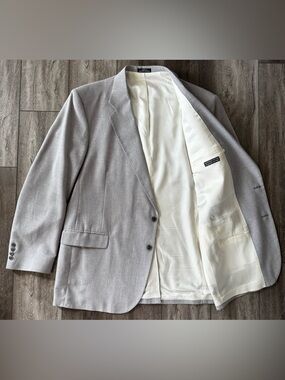 VTG David Taylor Linen Sport Coat Blazer Men’s 48L Lightweight Gray / Ivory EUC